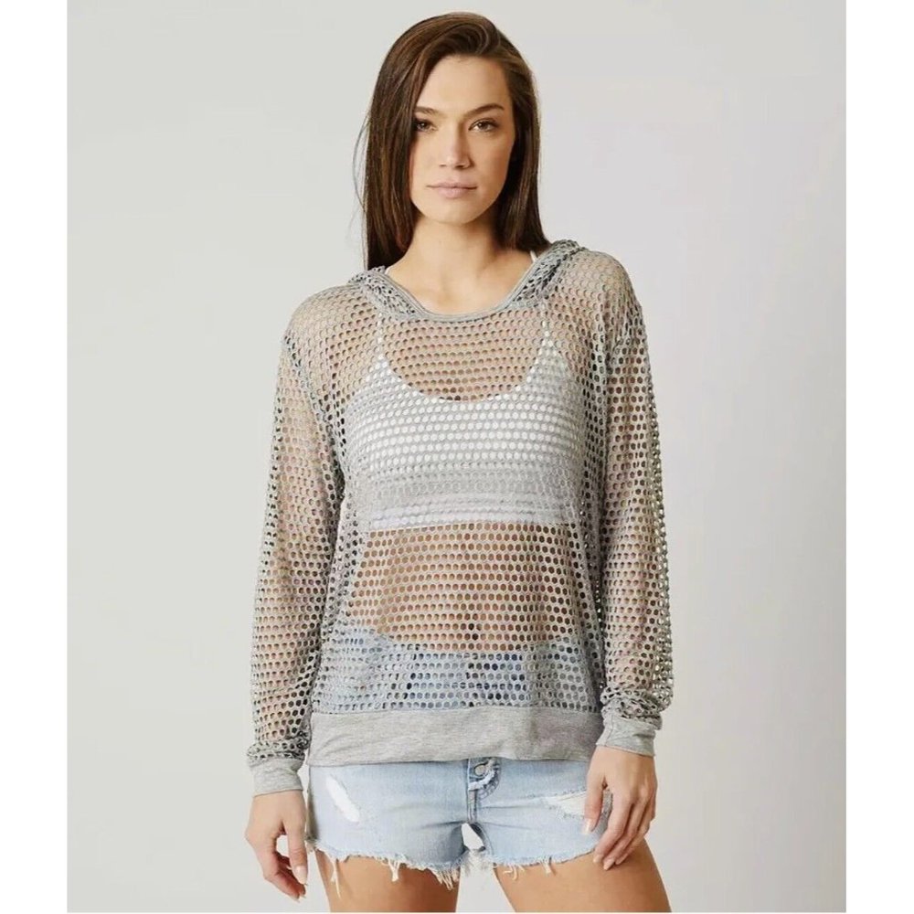 LAVA FROM BUCKLE SIZE SMALL GRAY LONG SLEEVE SOFT MESH FASHION HOODIE NWT